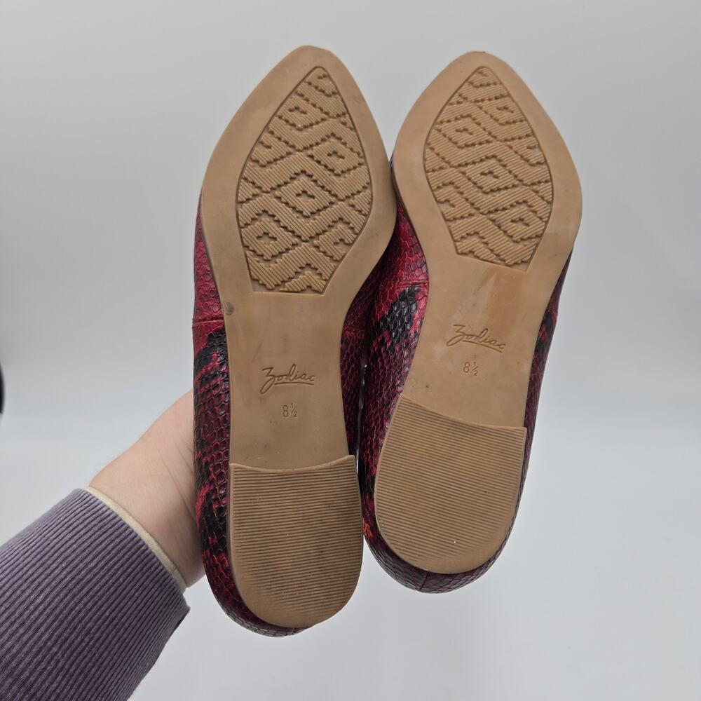 Zodiac Hill Leather Ballet Flats Womens 8.5 Snakeskin Print Red Mobwife Boho - Picture 5 of 6